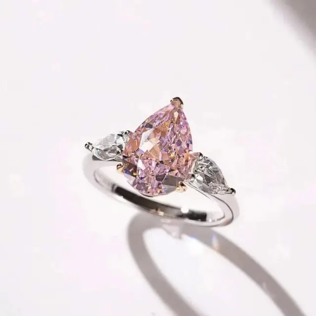 4 Ct Pear-Shaped Synthetic Pink Diamond Ring With 925 Sterling Silver