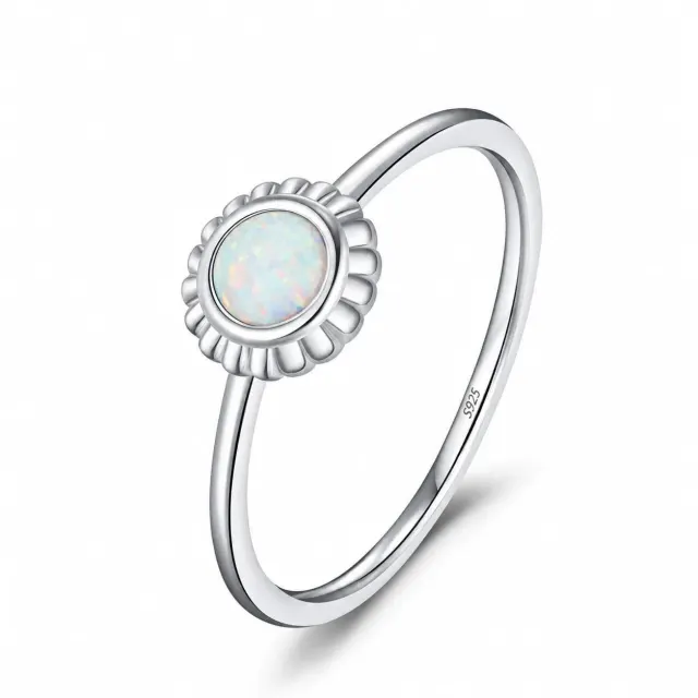 925 Sterling Silver Colorful CZ & Opal Eternity Bands Finger Ring