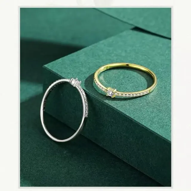 925 Sterling Silver Simple Square Gold Color Finger Ring
