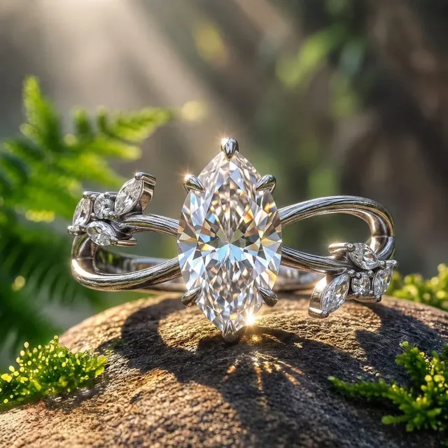 1CT Moissanite Ring Marquise Cut 925 Sterling Silver