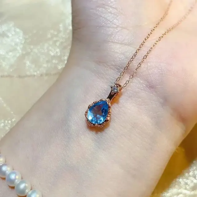 Natural Topaz Pendant 6*8mm S925 Silver Blue Gemstone