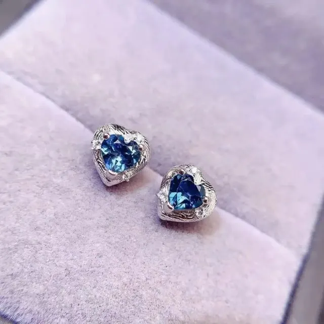 Natural Topaz Stud Earrings 5mm Total 1ct London Blue Topaz 925 Silver Earrings