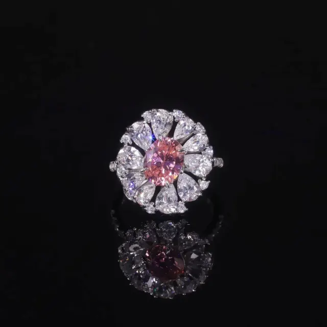 925 Sterling Silver Diamond Padparadscha Pink Ring Gemstone