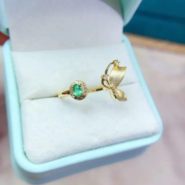 Natural Emerald Ring S925 Pure Silver
