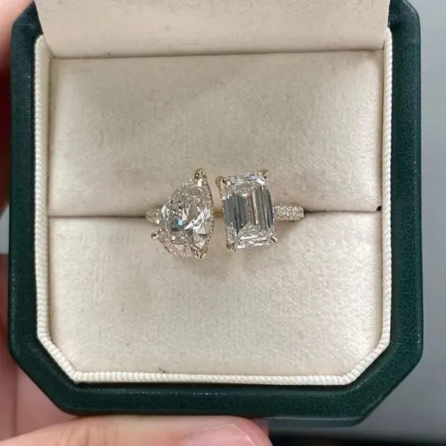 IGI 2.5CT Each Main Stone Emerald&Pear Cut Diamond 14K White Gold