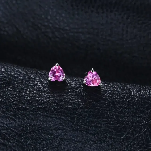 Love Heart Created Pink Sapphire 925 Sterling Silver Earrings