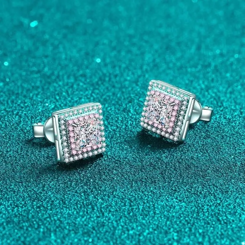 925 Sterling Silver with Sugar Moissanite Earrings Plated with Pt950 Gold and Rose Gold