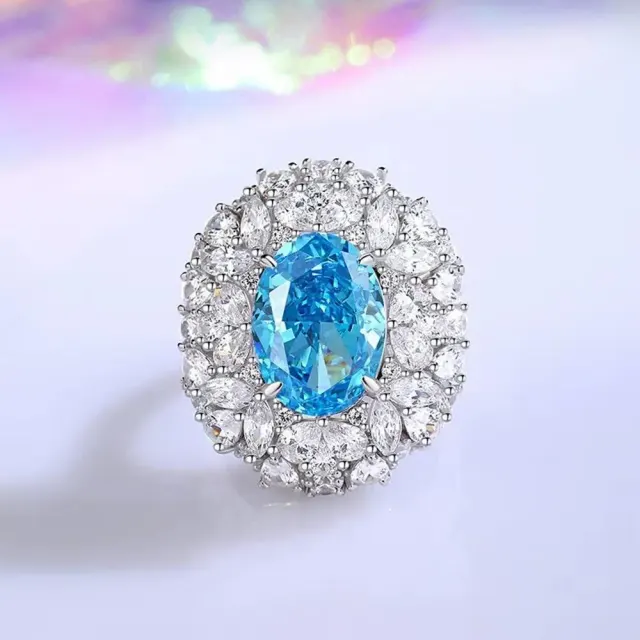 10*14 MM 8 CT Oval Cut Aquamarine Padparadscha Gems Ring 925 Sterling Silver
