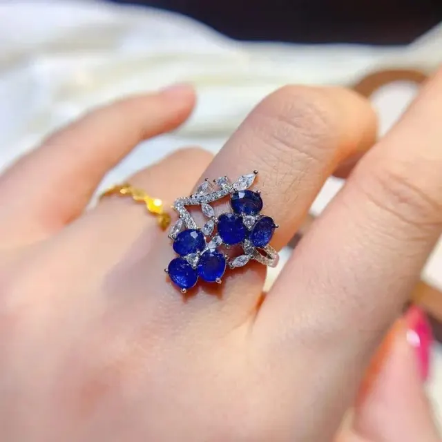 Natural Sapphire Ring S925 Pure Silver