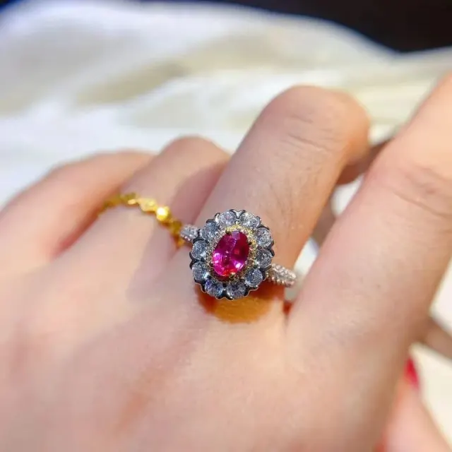 Natural Topaz Ring S925 Pure Silver Pink Gemstone