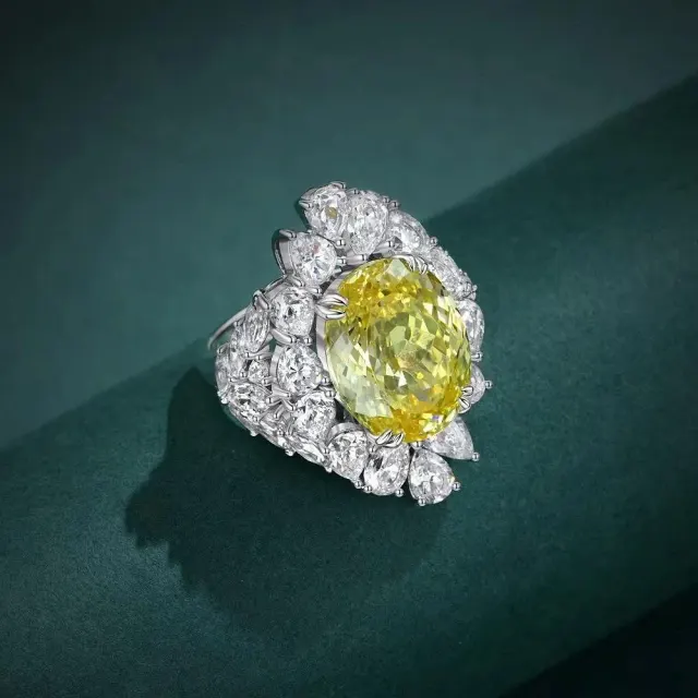 926 Sterling Silver Oval 13 CT Created Padparadscha Citrine White Sapphire Ring