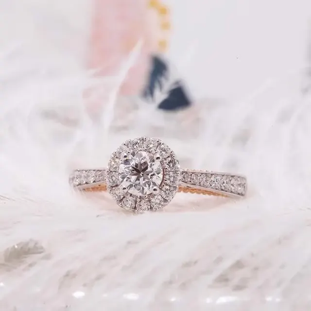 IGI Round Cut Diamond Ring Solid 14K Two-Tone Gold Ring 0.5carat Main Stone Diamond