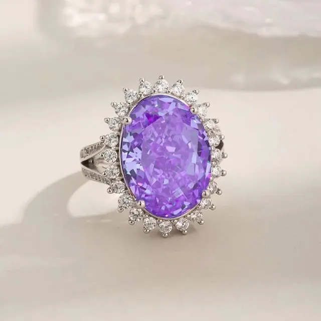 927 Sterling Silver Oval Cut 12*16 MM Padparadscha Diamond Rings