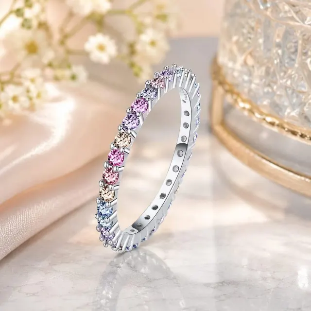 925 Sterling Silve Dainty Sparkling Multicolor Zircon