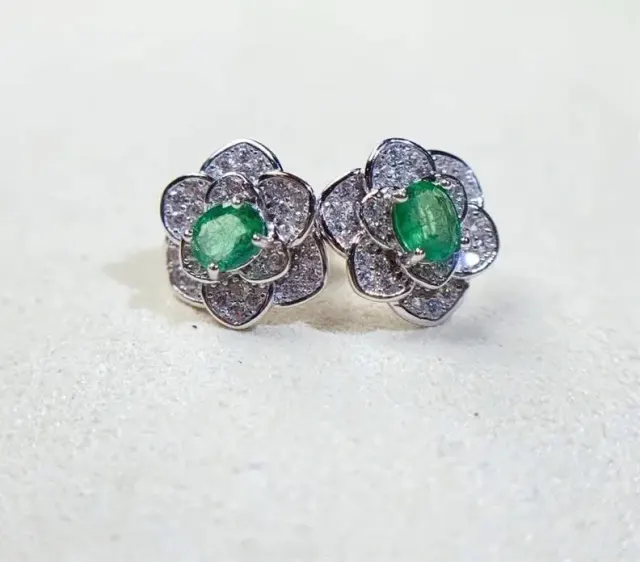 925 Sterling Silver 4x5MM Natual Emerald Earrings