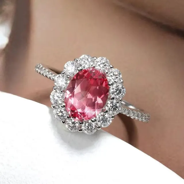 2.988cttw 7x9mm Ruby/Padparadscha Sapphire Ring S925 Sterling Silver Moissanite