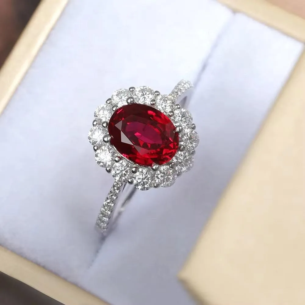 2.988cttw 7x9mm Ruby/Padparadscha Sapphire Ring S925 Sterling Silver Moissanite