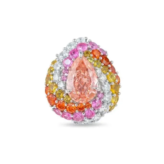 925 Silver Gold Plated Ring Padparadscha Pink Water Drop Diamond Rings