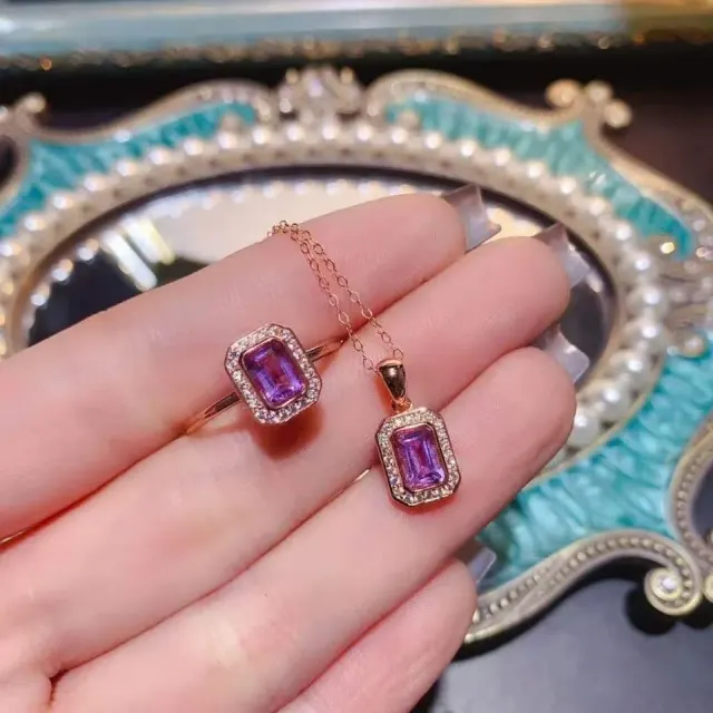 Natural Amethyst Set S925 Pure Silver