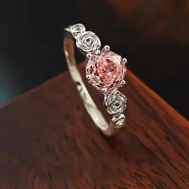 6 MM Flower Cut Padparadscha Diamond Gemstone Ring 925 Sterling Silver