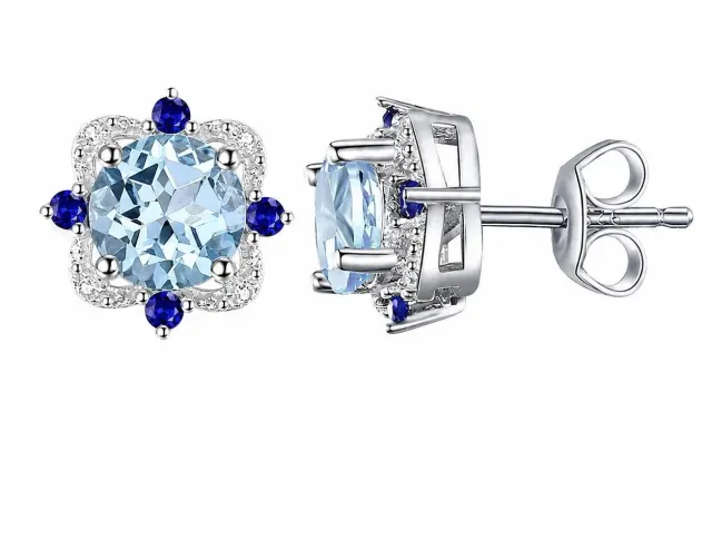 925 Sterling Silver Natural Sky Blue Topa Earring