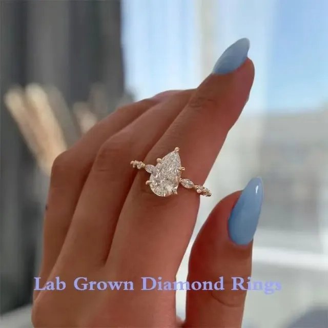 2CT Main Stone Pear Cut IGI Certificate 14K Gold Ring